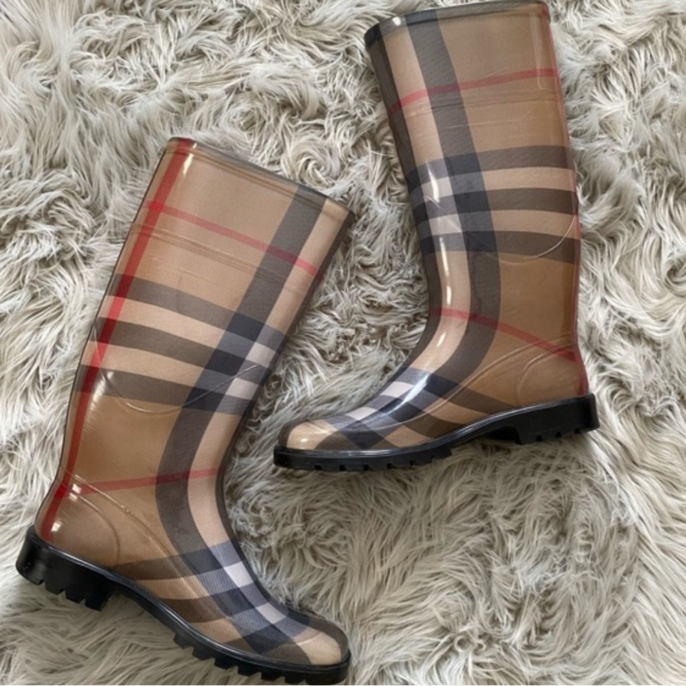 BURBERRY LONDON Mid-Calf Rain Boots in Signature Plaid